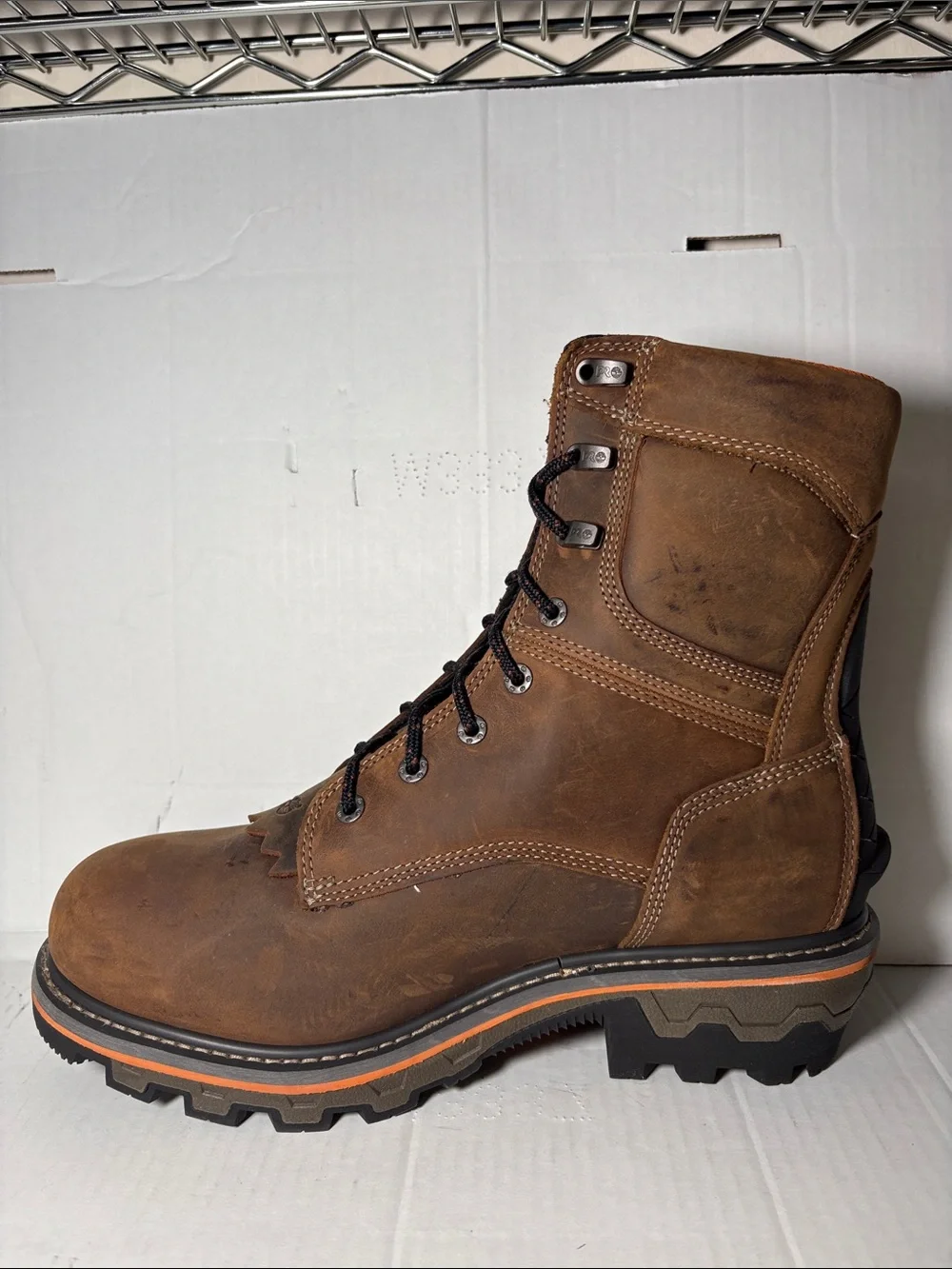 Timberland PRO Brown Leather Work Boots with Orange Accent Soft Toe 13m